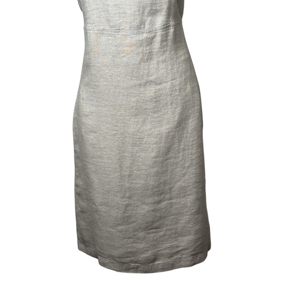 Eileen Fisher Linen Dress Tan Silver Metallic Shimmer Slip Minimalist SZ L - Picture 5 of 16